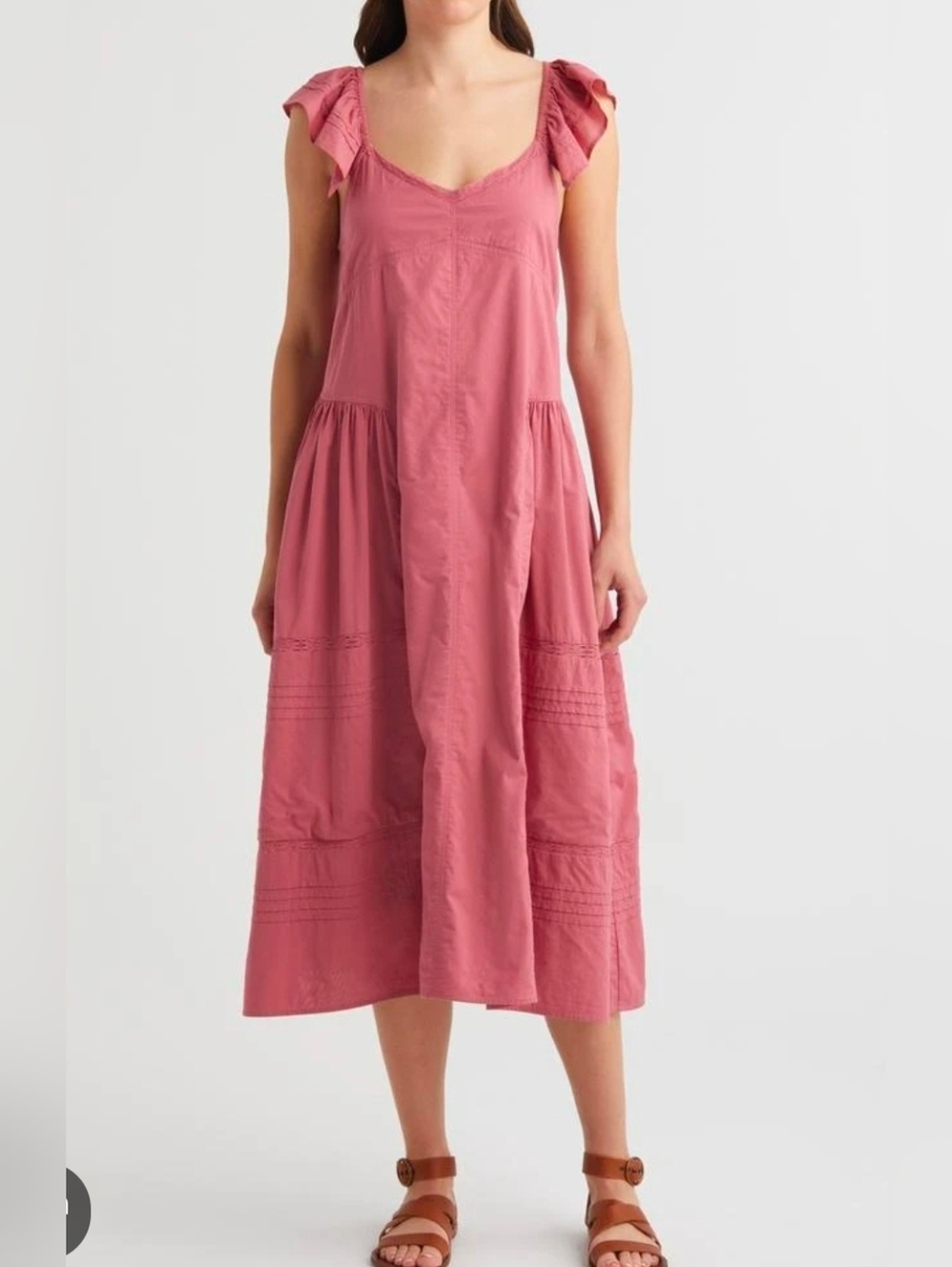 Treasure & Bond 2x Women’s Tie Back Flutter Sleeve Cotton Maxi Dress